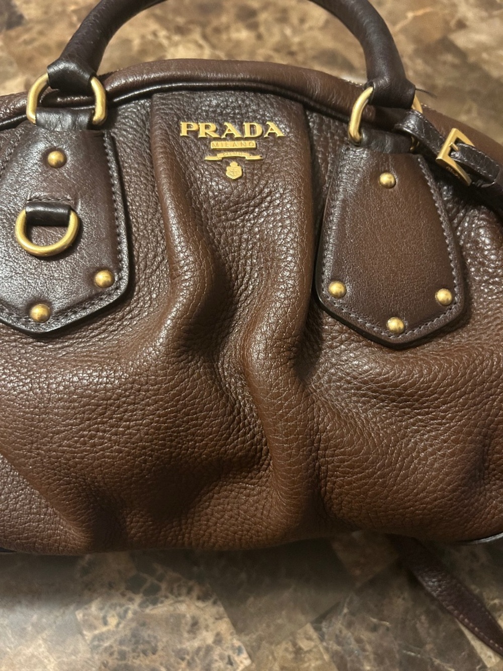 Prada Cervo Antik Leather Bowler Bag - Picture 12 of 16